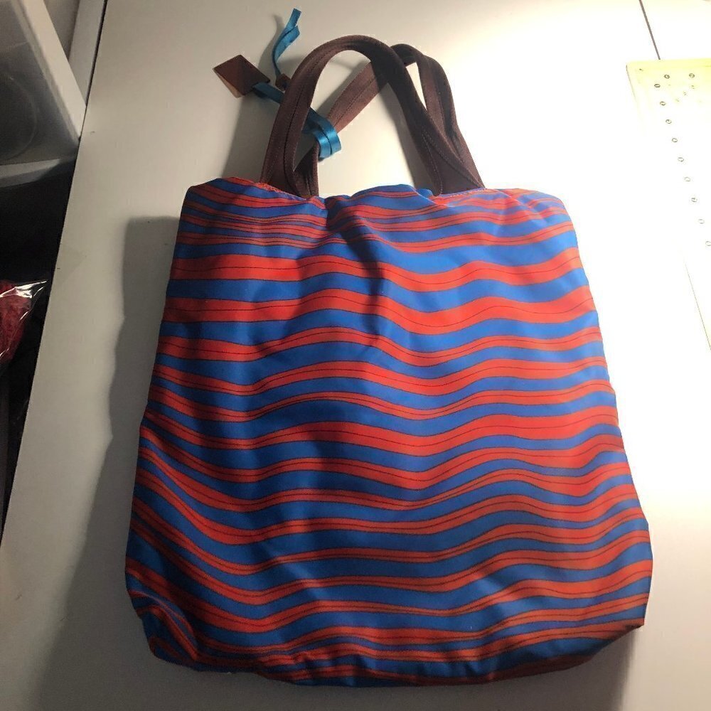 Marc By Marc Jacobs Striped Tote Shoulder Bag Blue Orange Zip Boho Designer 2614 - Picture 6 of 9
